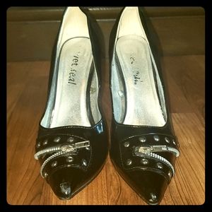 Black Zipper Stud Heels